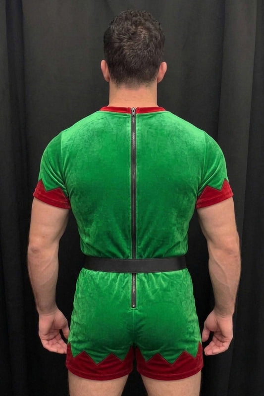 Joy-lgbt Jingle Velvet Elf Romper — Green & Red