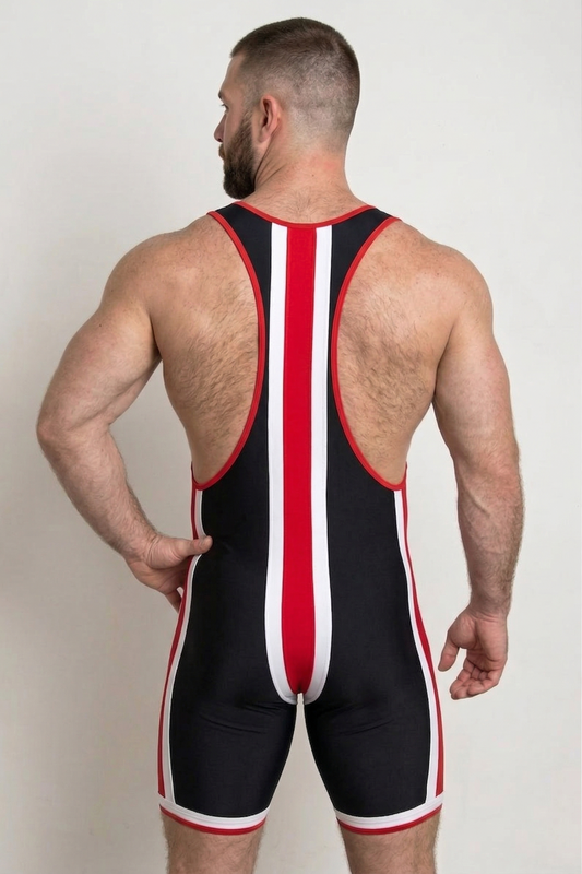 Joylgbt Men's Black/Red/White Stripe Men’s Singlet Bodysuit