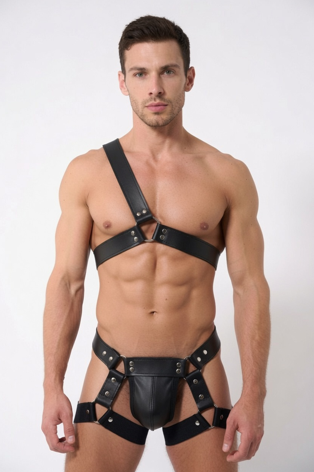 Joylgbt Men’s Black Red One-Shoulder Harness Leg Strap Set