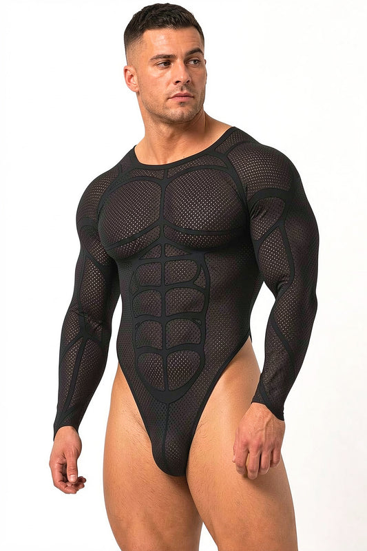Joy-lgbt Anatomy Mesh Long-Sleeve Bodysuit — Black