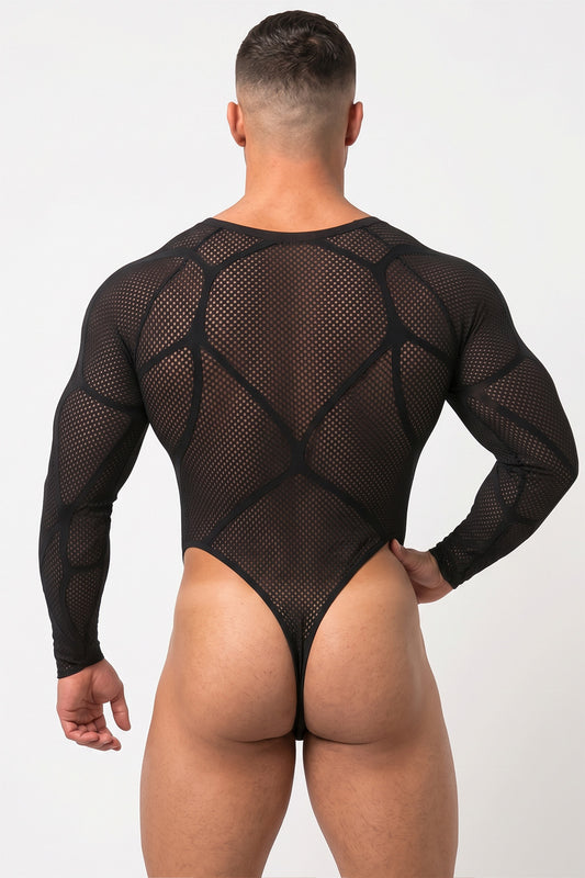 Joy-lgbt Anatomy Mesh Long-Sleeve Bodysuit — Black