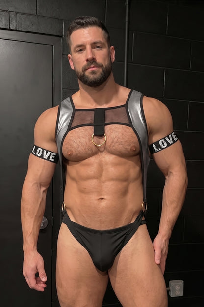 Joy-lgbt Chrome Mesh Tank & Brief Set — Silver & Black