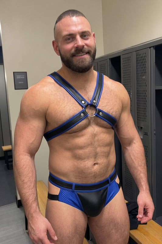 Joy-lgbt Cobalt X-Back Harness & Jock — Blue & Black