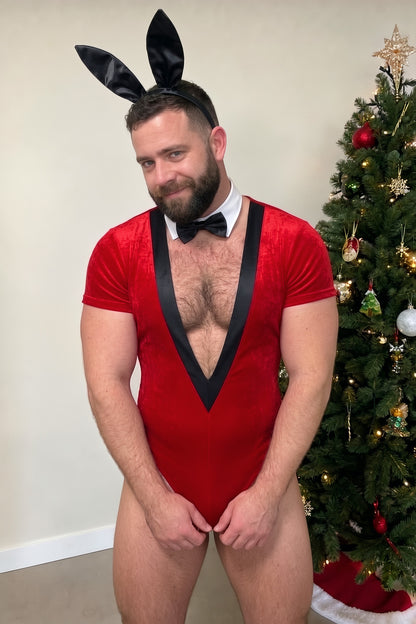 Christmas Cottontail Velvet Bodysuit — Red & Black