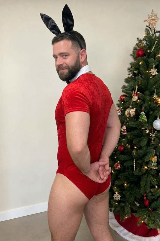 Christmas Cottontail Velvet Bodysuit — Red & Black