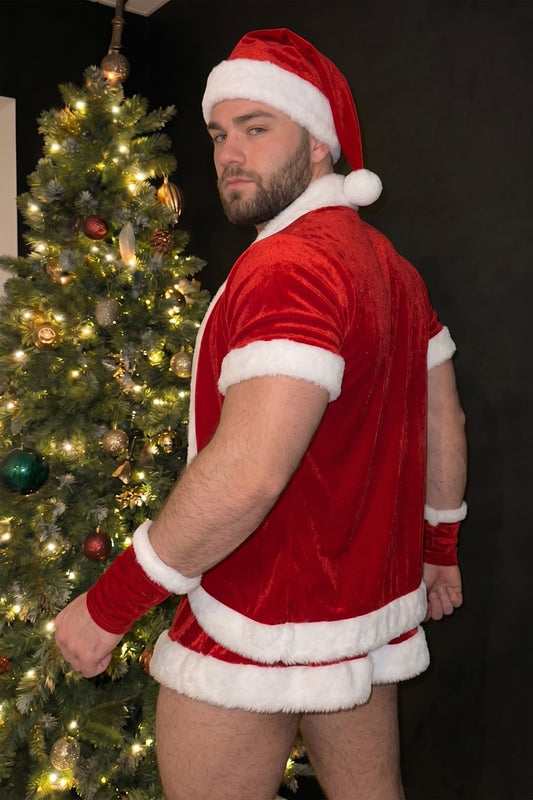 Christmas Velvet Santa Costume Set with Cardigan and Mini Skirt