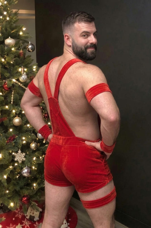 Joy-lgbt Tinsel Velvet Overall Shorts — Red