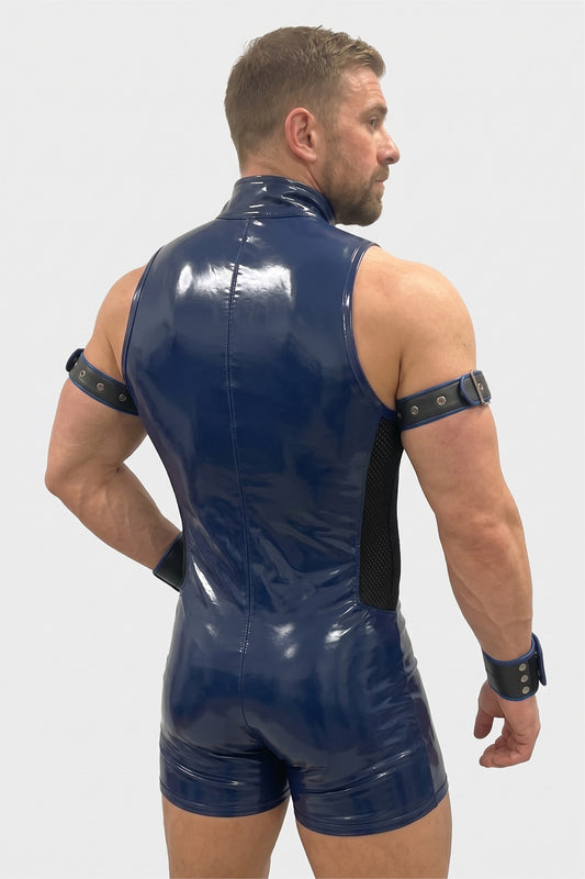 Joy-lgbt Cobalt Mesh-Panel Zip Romper — Blue & Black