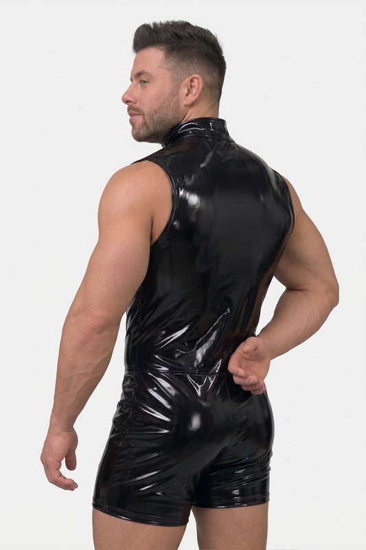 Joy-lgbt Clearline Sheer-Panel Zip Romper — Black