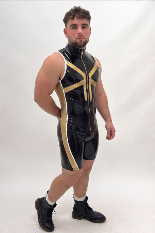 Joy-lgbt Laurel Gold-Panel Zip Singlet — Black & Gold
