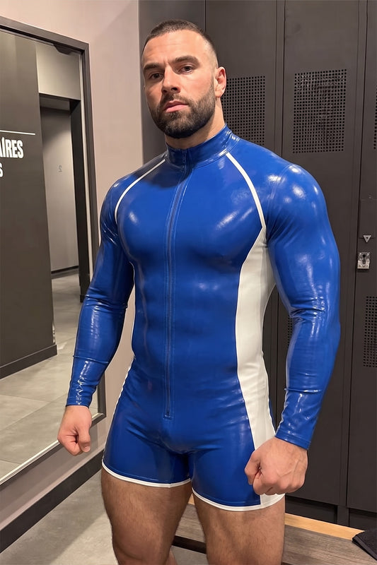 Joy-lgbt Cobalt Long-Sleeve Zip Romper — Blue & White