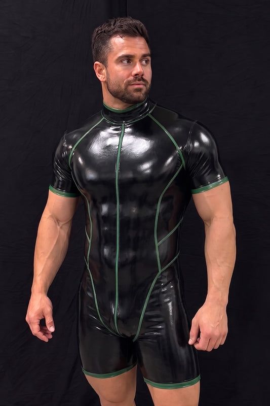 Joy-lgbt Fern Trim Zip Romper — Black & Green
