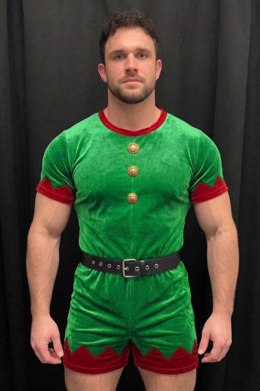 Joy-lgbt Jingle Velvet Elf Romper — Green & Red