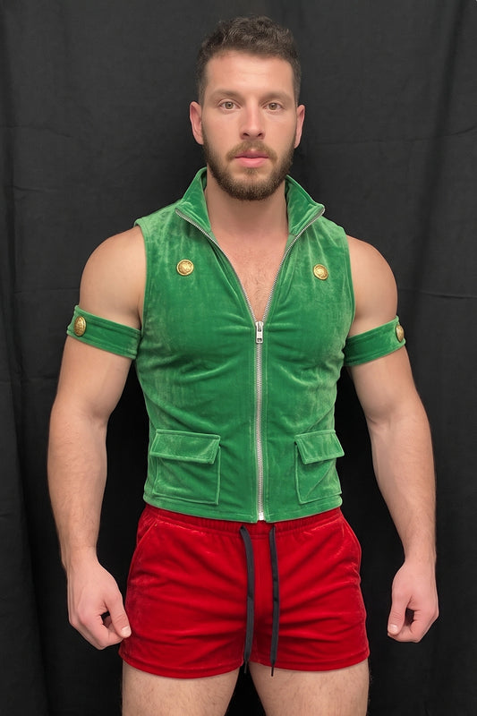 Joy-lgbt Workshop Velvet Vest & Short Set — Green & Red