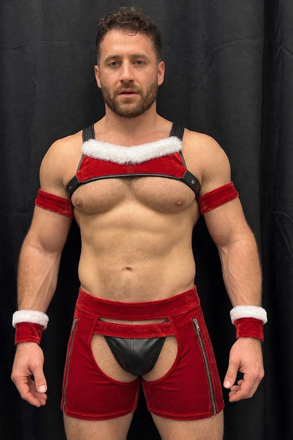 Joy-lgbt Kringle Velvet Harness & Open Shorts — Red