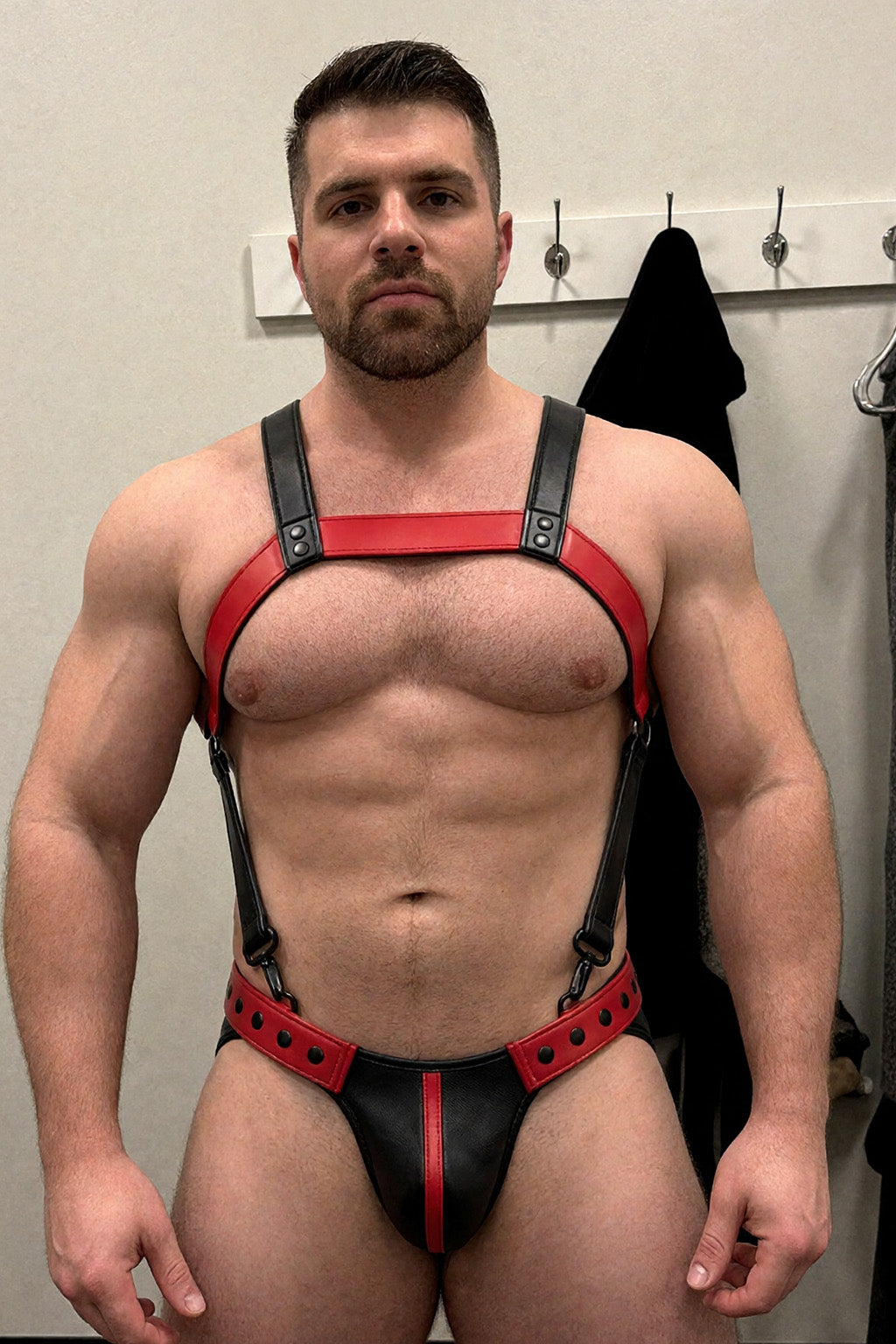 Joy-lgbt Redline Bar Harness & Jock — Black & Red
