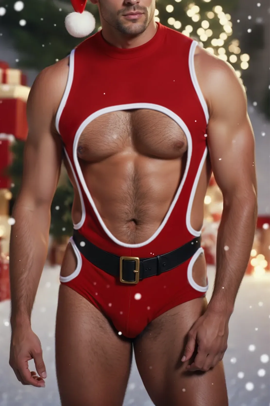 Joylgbt's Men's Sexy Santa Cutout Bodysuit（without belt）