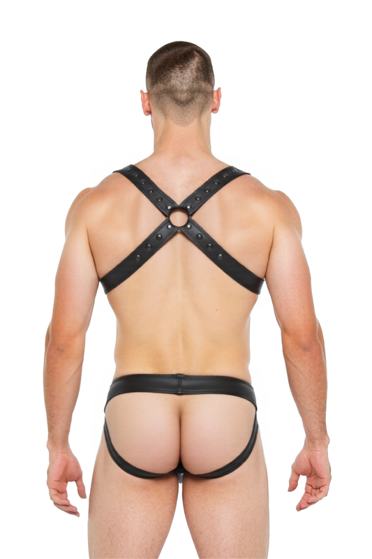 Men's Two-Piece Harness and Jockstrap Set with Contrast Trim