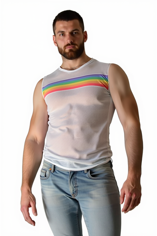 Rainbow Accent Mesh Tank