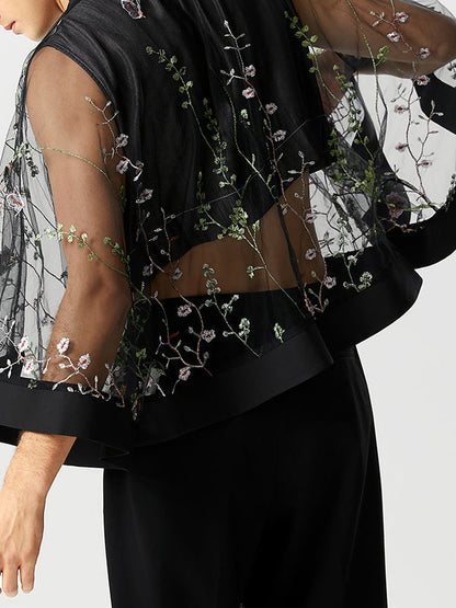 Fashion-Forward Men's Embroidered See-Through Kimono