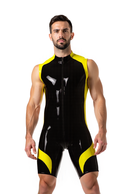 Joylgbt Men’s High-Neck PU Singlet Bodysuit