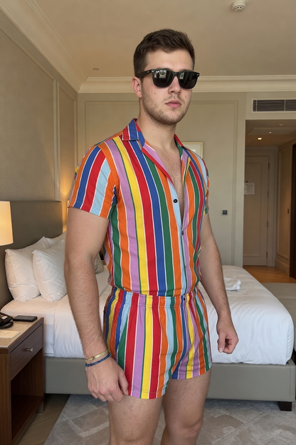 JoyLgbt Rainbow Striped Romper - Your Ultimate Vacation Vibe