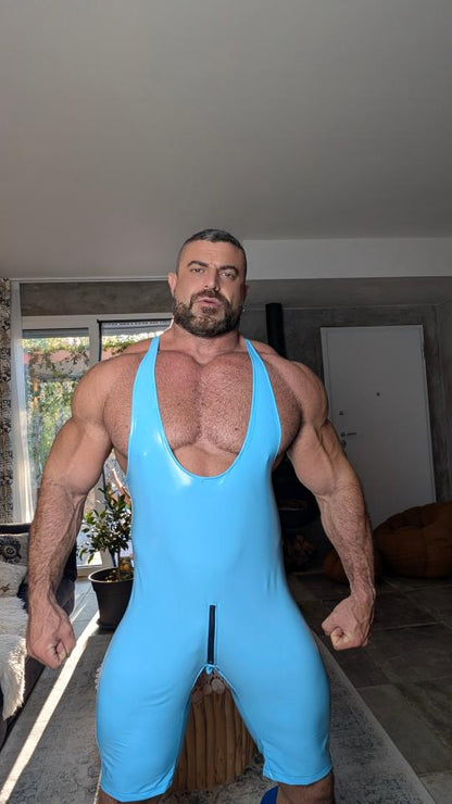 Joylgbt Sky Blue Glossy Sleeveless Bodysuit