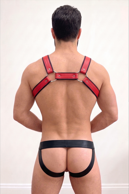 Joylgbt  Flame Red/Black PU Harness Set