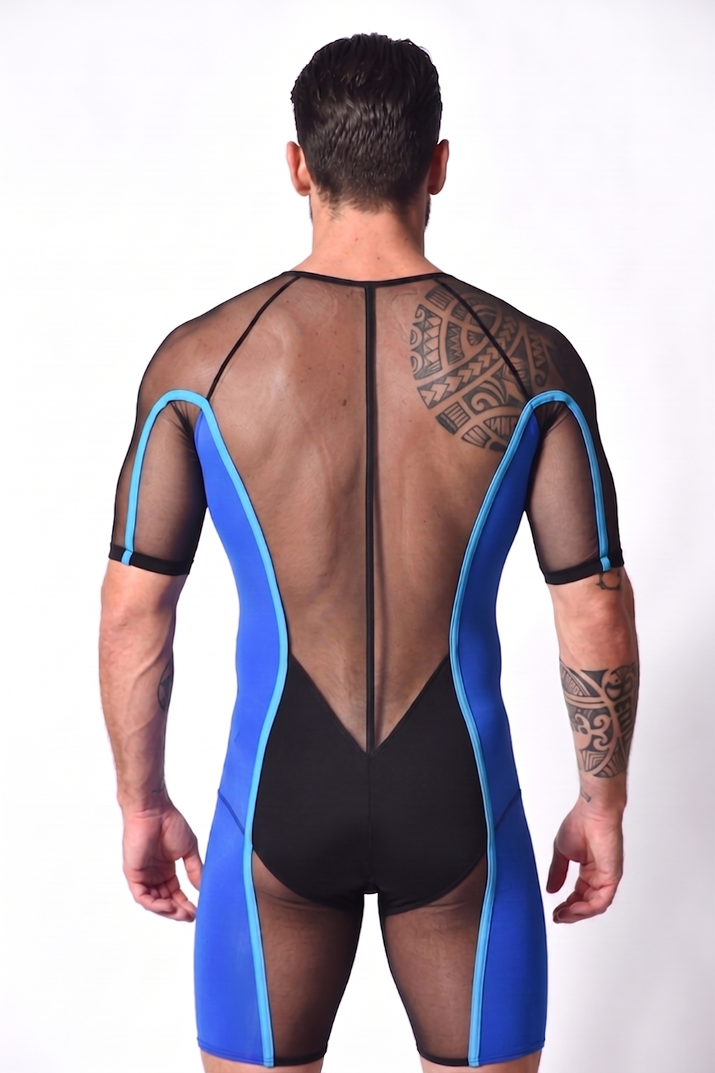 Joylgbt Blue/Black Contrast Mesh Zip-Up Bodysuit