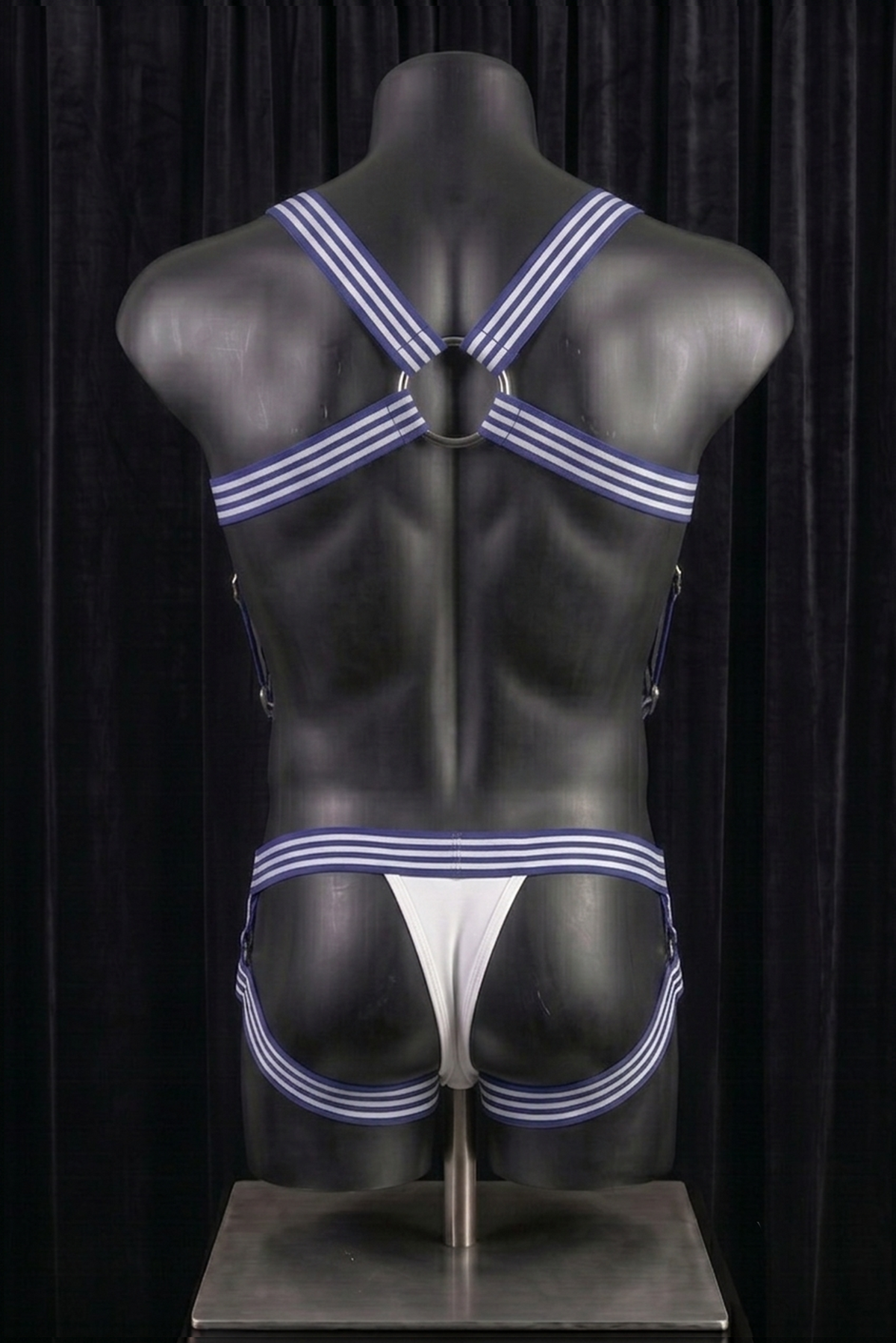 Joylgbt Men's Blue and White Striped Metal-Ring Elastic Harness Set