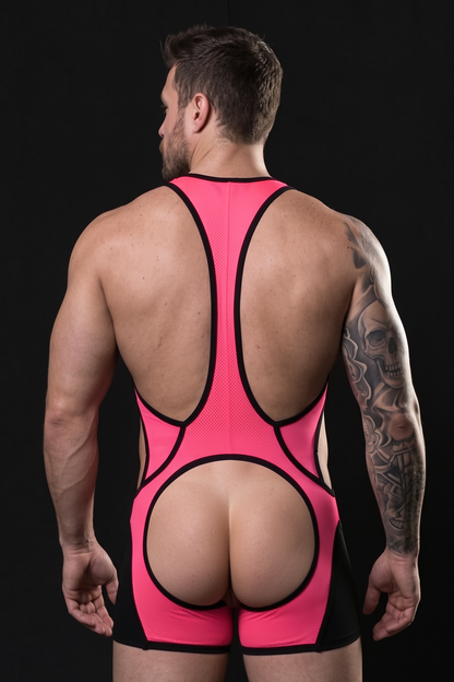 Joylgbt Black Zip-Front One-Piece Shorts-Pink
