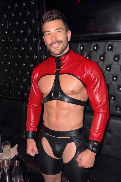 Joy-lgbt Men’s Red Black Long-Sleeve Harness Set