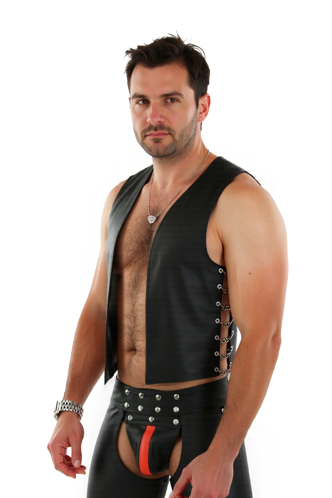 Joylgbt‘s Men’s Faux Leather Vest & Studded Open-Crotch Shorts Set