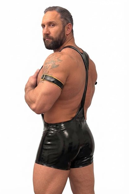 Joy-lgbt Men’s Black Glossy Deep-Cut Singlet Shorts