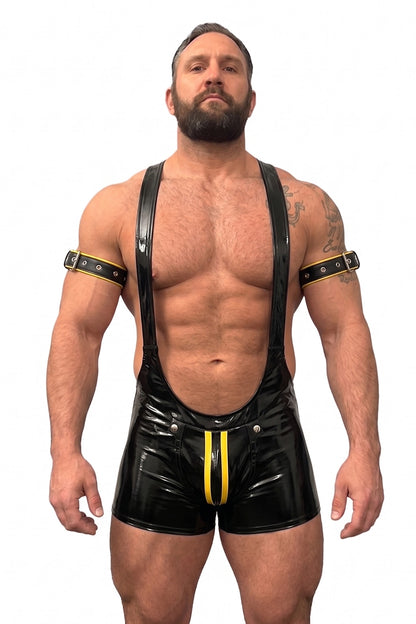 Joy-lgbt Men’s Black Glossy Deep-Cut Singlet Shorts