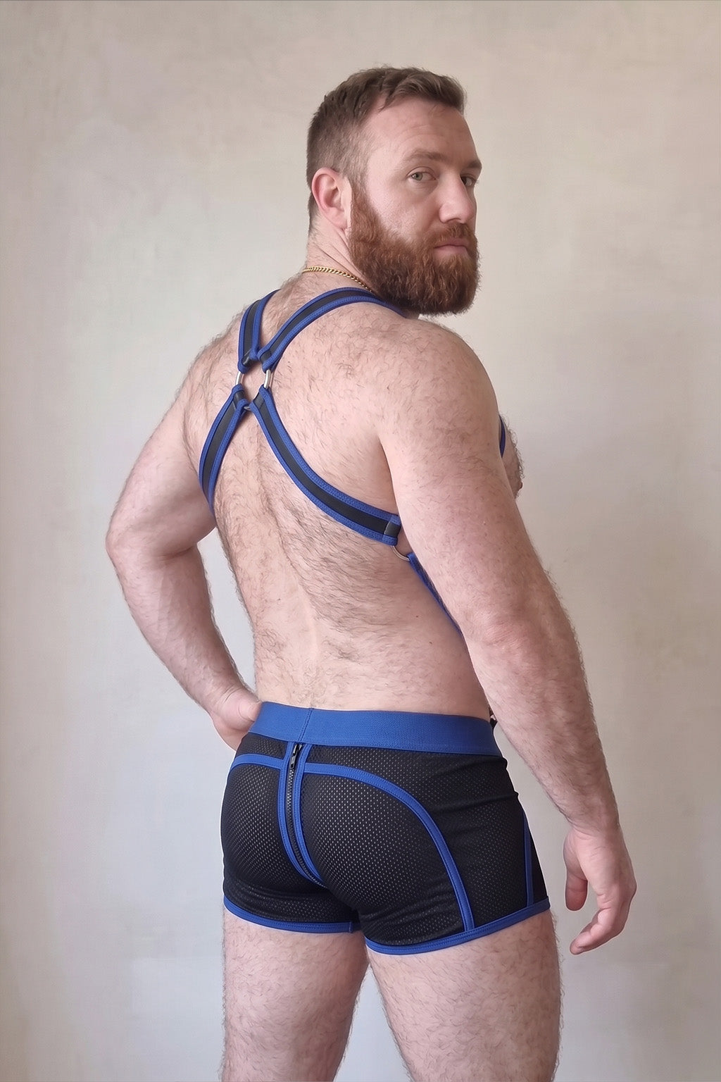 Joy-lgbt Men’s Blue Black Harness Mesh Shorts Set