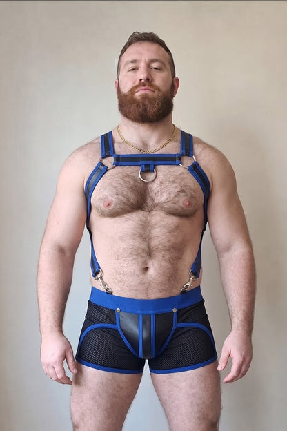 Joy-lgbt Men’s Blue Black Harness Mesh Shorts Set