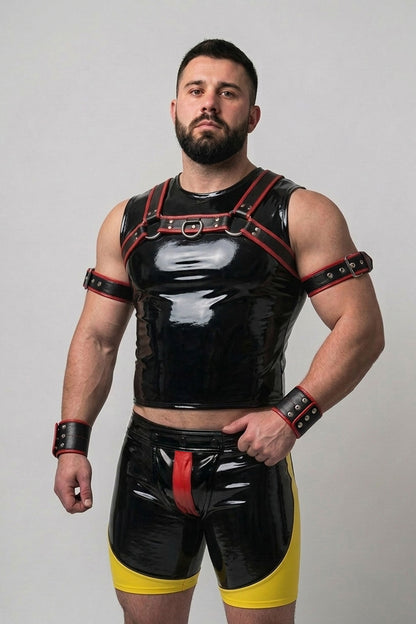 Joy-lgbt Black Yellow Glossy Sleeveless Sets