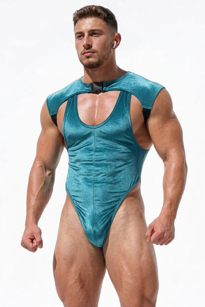 Joy-lgbt Teal Glossy Cut-Out High-Cut Bodysuit