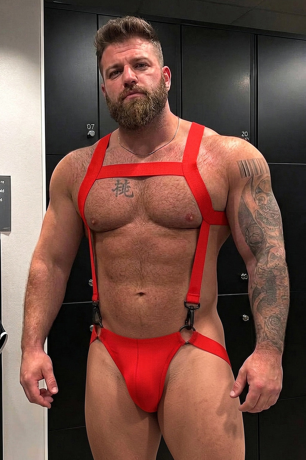 Joy-lgbt Red Elastic Strap High-Cut Bodysuit Brief