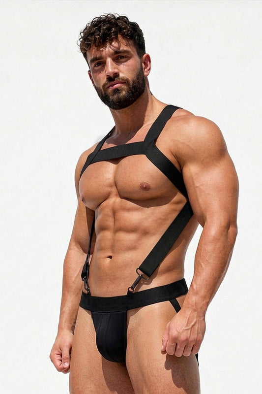 Joy-lgbt Black Minimal Elastic Strap High-Waist Thong Set