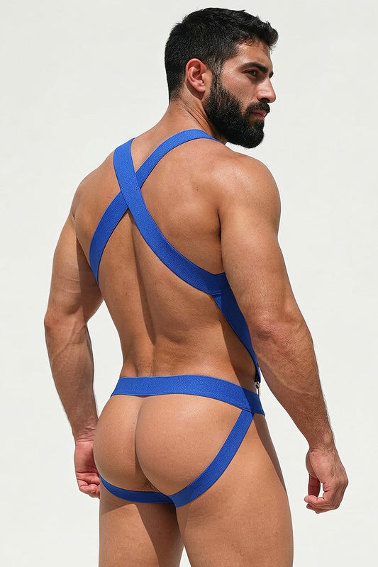 Joy-lgbt Royal Blue Elastic Strap High-Waist Thong Set