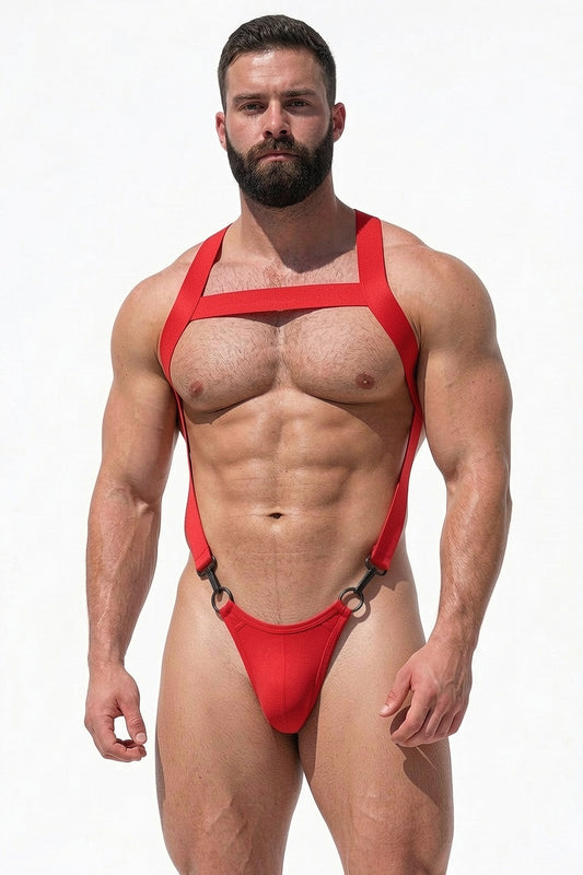 Joy-lgbt Red Elastic Webbing Harness Set