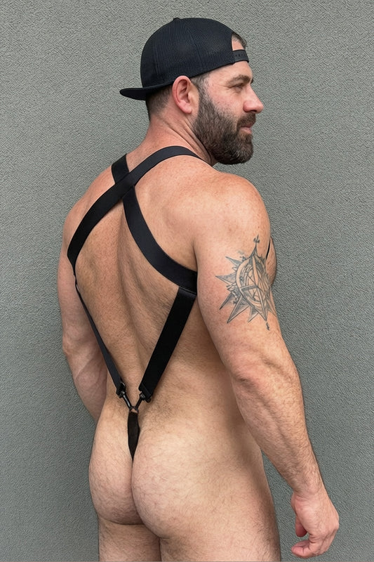 Joy-lgbt Black Elastic Webbing Harness Set