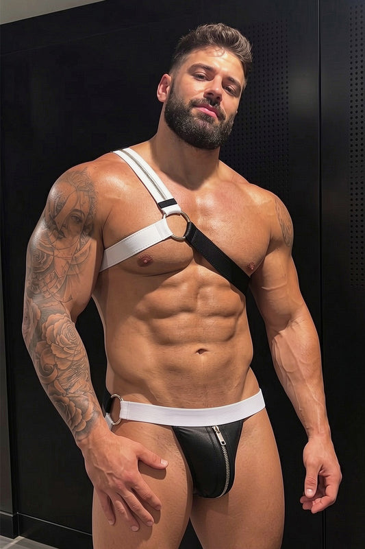 Joy-lgbt Vantage Single-Strap Harness & Zip Jock — White
