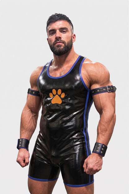 Joy-lgbt Men’s Black Blue Glossy Paw Print Bodysuit Shorts