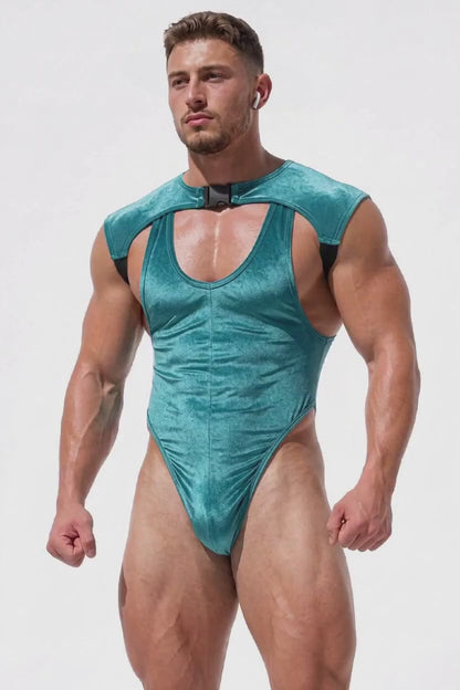 Joy-lgbt Teal Glossy Cut-Out High-Cut Bodysuit