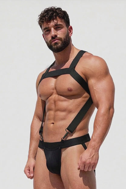 Joy-lgbt Black Minimal Elastic Strap High-Waist Thong Set