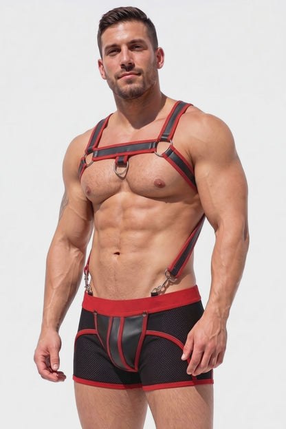 Joy-lgbt Men’s Blue Black Harness Mesh Shorts Set