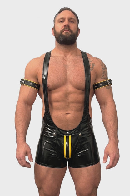 Joy-lgbt Men’s Black Glossy Deep-Cut Singlet Shorts